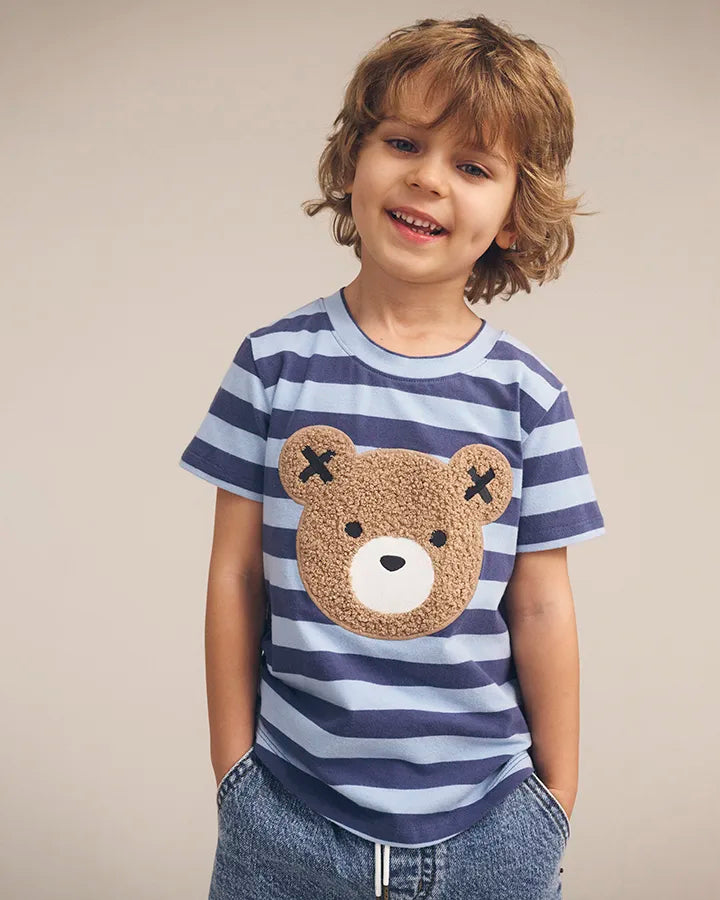$50-55 FURRY HUX BLUE STRIPE BEAR T-SHIRT-BLUE