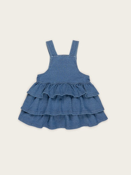 HUXBEAR KNIT DENIM FRILL OVERALL DRESS