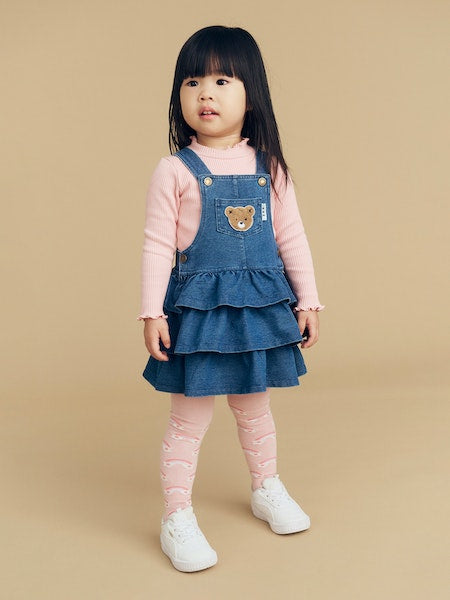 HUXBEAR KNIT DENIM FRILL OVERALL DRESS