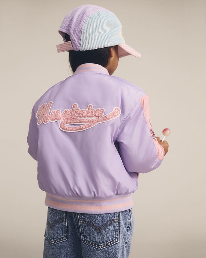 $115-120 ORCHID HUX COLLEGE VARSITY JACKET-ORCHID