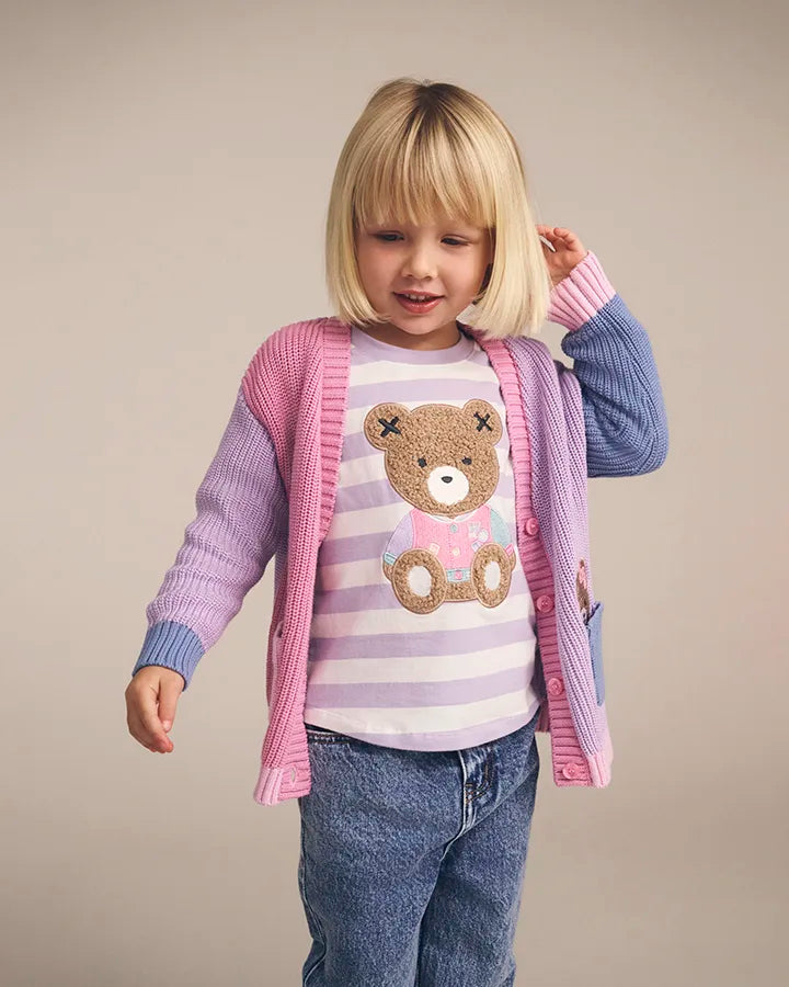 $50-55 COLLEGE HUX ORCHID STRIPE TOP-ORCHID + ALMOND MILK