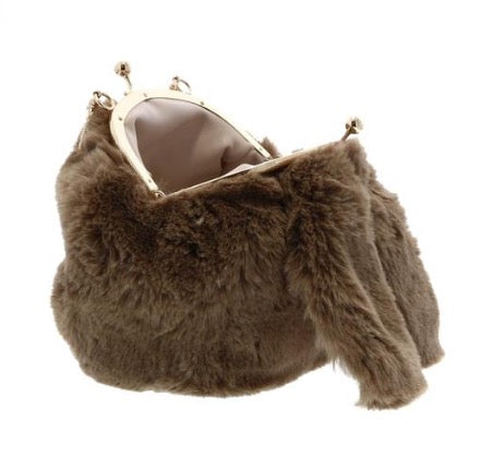 Furry Rabbit Ear Plush Purse - Brown