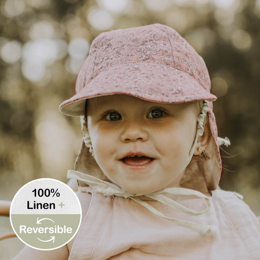 Reversible Baby Flap Sun Hat - Florence / Flax