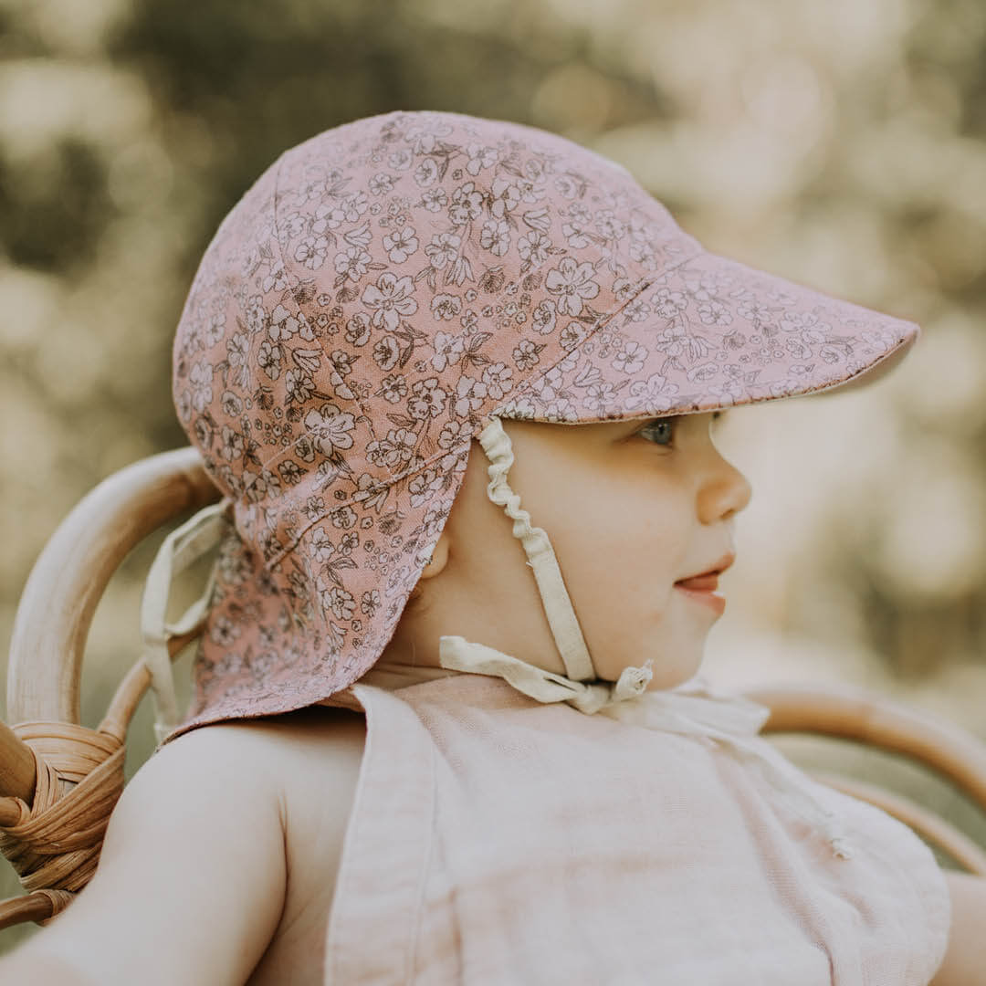 Reversible Baby Flap Sun Hat - Florence / Flax
