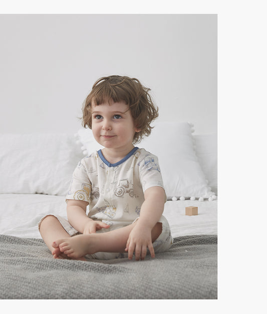 domiamia竹棉纱中开爬服-工程车队