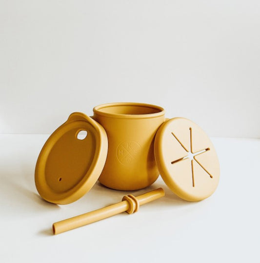 All-in-One Silicone Sippy Snack Cup Mustard