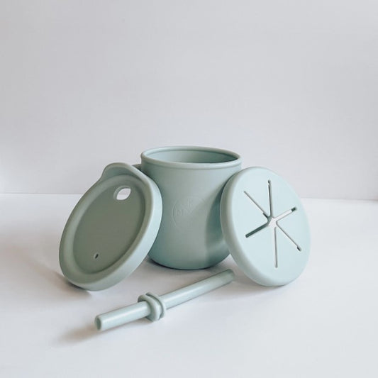 All-in-One Silicone Sippy Snack Cup Powder Blue