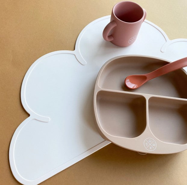 Grey Silicone suction kids plate w/dividing sections