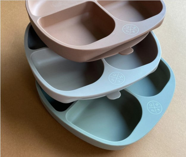 Grey Silicone suction kids plate w/dividing sections