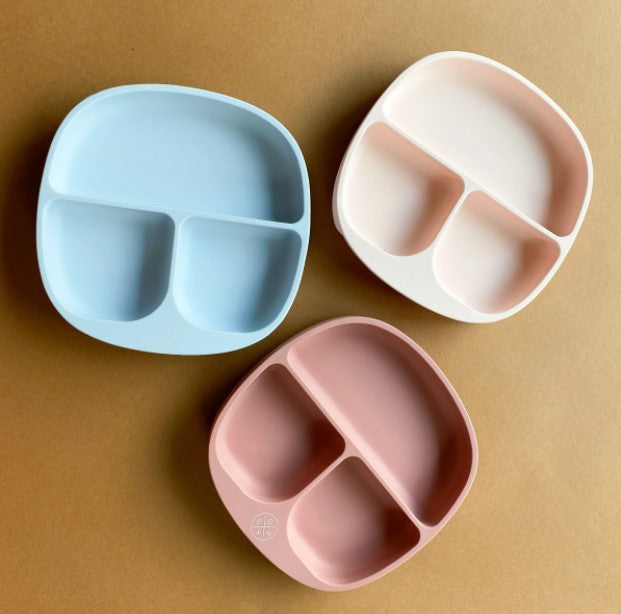 Grey Silicone suction kids plate w/dividing sections