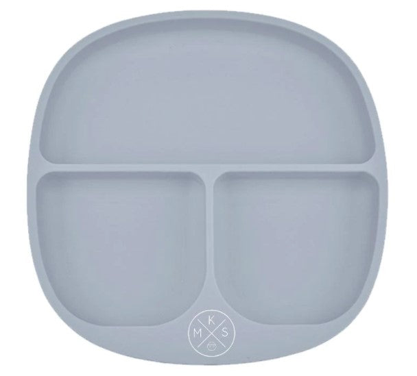 Grey Silicone suction kids plate w/dividing sections