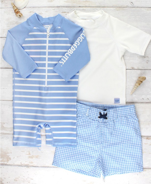 Cornflower Blue Stripe Rash Guard Bodysuit