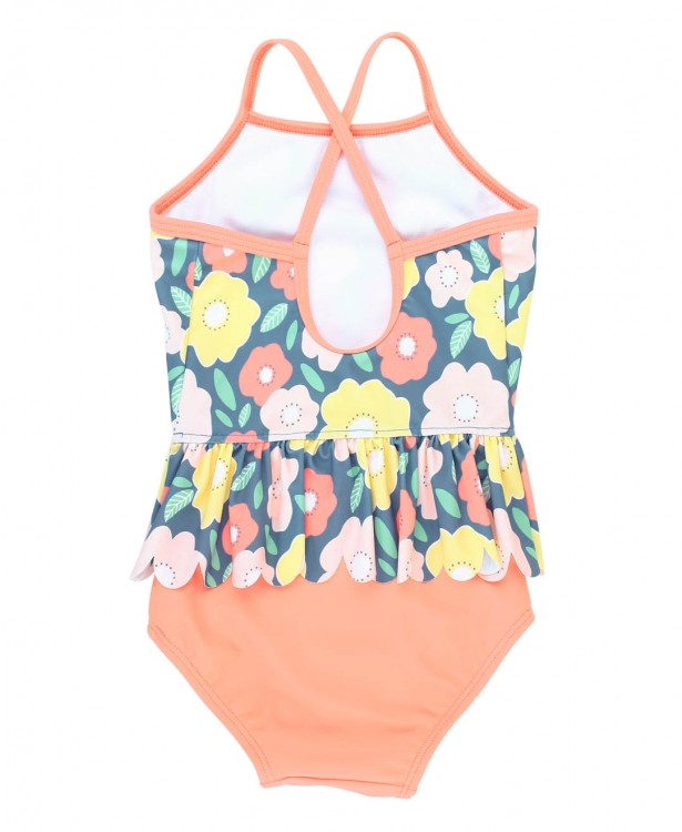 Flowering Around Scallop Peplum One Piece