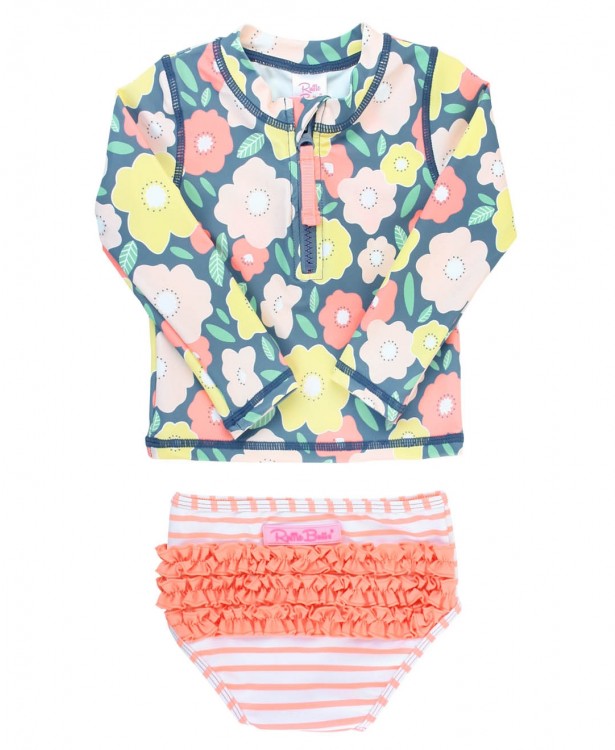 Flowering Around Long Sleeve Zipper Rash Guard Bikini