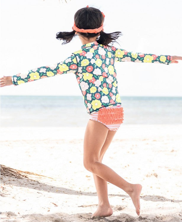 Flowering Around Long Sleeve Zipper Rash Guard Bikini