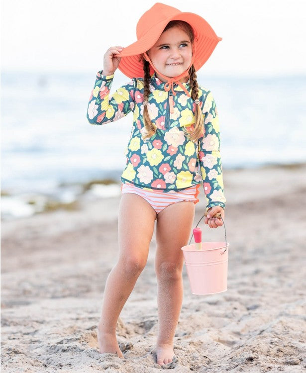 Flowering Around Long Sleeve Zipper Rash Guard Bikini