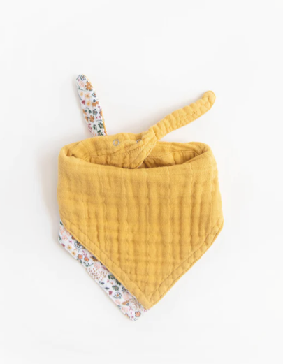 Cotton Muslin Reversible Bandana Bib - Pressed Petals