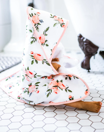 Infant Hooded Towel & Washcloth Set - Watercolor Roses Set