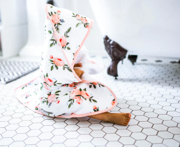 Infant Hooded Towel & Washcloth Set - Watercolor Roses Set