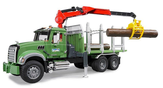 Bruder 02824 Mack Granite Timber Truck w/ Loading Crane and 3 Trunks