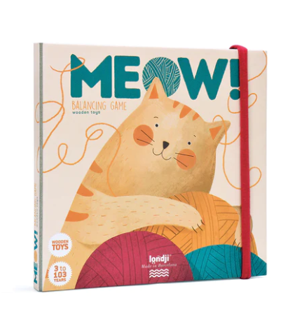 LONDJI Wooden Toys - Meow Balancing Game (1 Cat and 15 Yarn Balls)