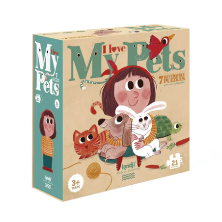 LONDJI Puzzle - I Love My Pets - (21 pcs) Shape & Reversible