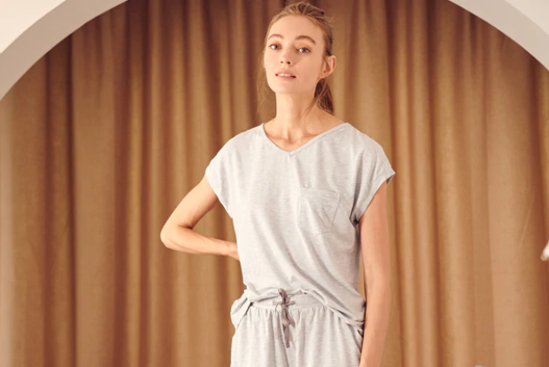 Women's Basics Bamboo Cotton Cap Sleeve V-Neck Shirt - Charcoal