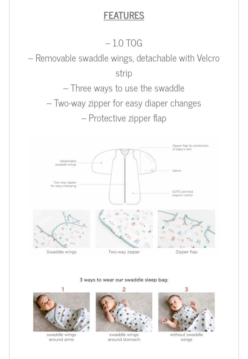 1.0TOG Swaddle Sleep Bag – Summer Graze