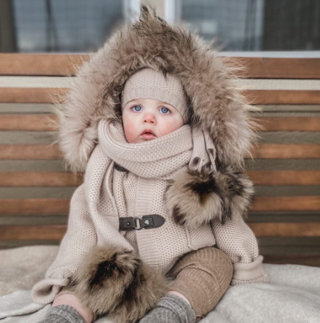 Honeycomb Beige Cashmere Pram Coat with Natural Trim