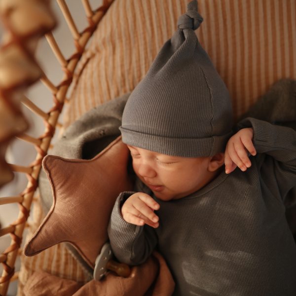 RIBBED BABY BEANIE - GRAY MELANGE