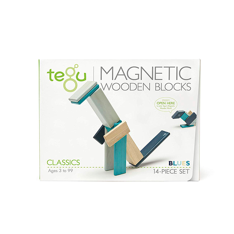 14-Piece Set Magnetic Wooden Blocks Tegu Classics-blues