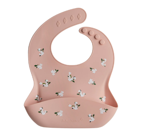SILICONE BIB - WHITE FLOWER