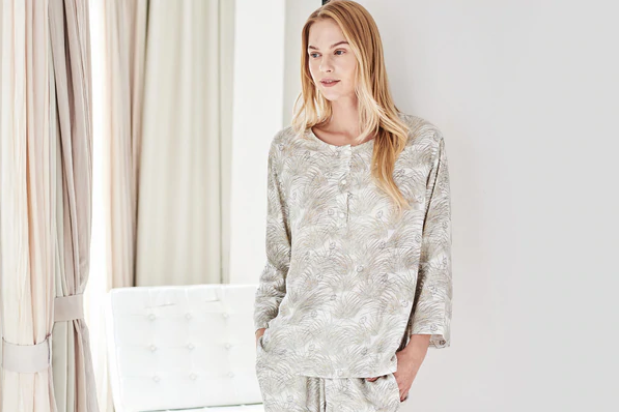 Women's Bamboo Pima 3/4 Sleeve Henley Nursing PJ Set - Seagulls & Seagrass