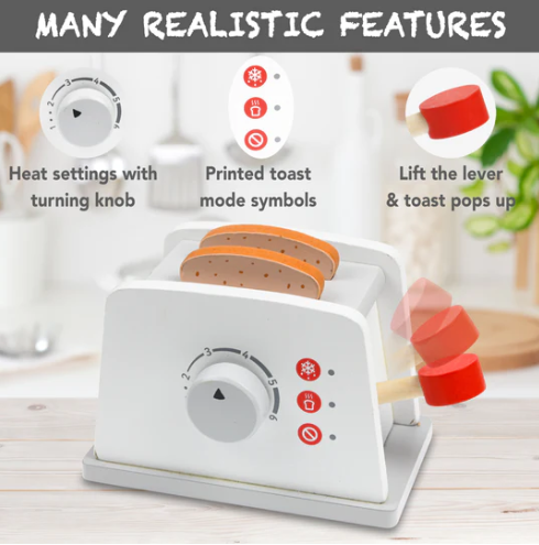 Play Brainy Pop Up Kid’s Toaster Toy with Kitchen Accessories