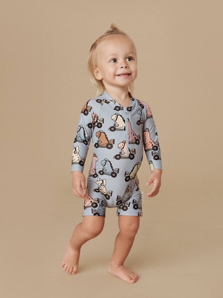 DINO RACER LONG SLEEVE ZIP SHORTIE SWIMSUIT