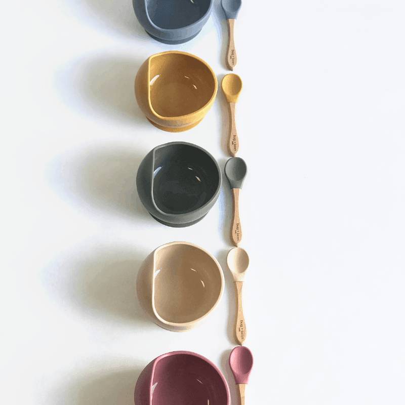 SILICONE BOWL + SPOON SET, DUSTY ROSE