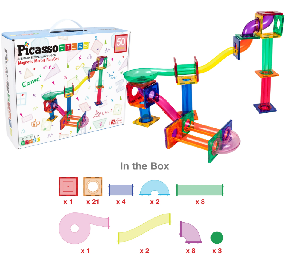 PICASSO TILES - Magnetic Marble Run Track/50-Piece Set