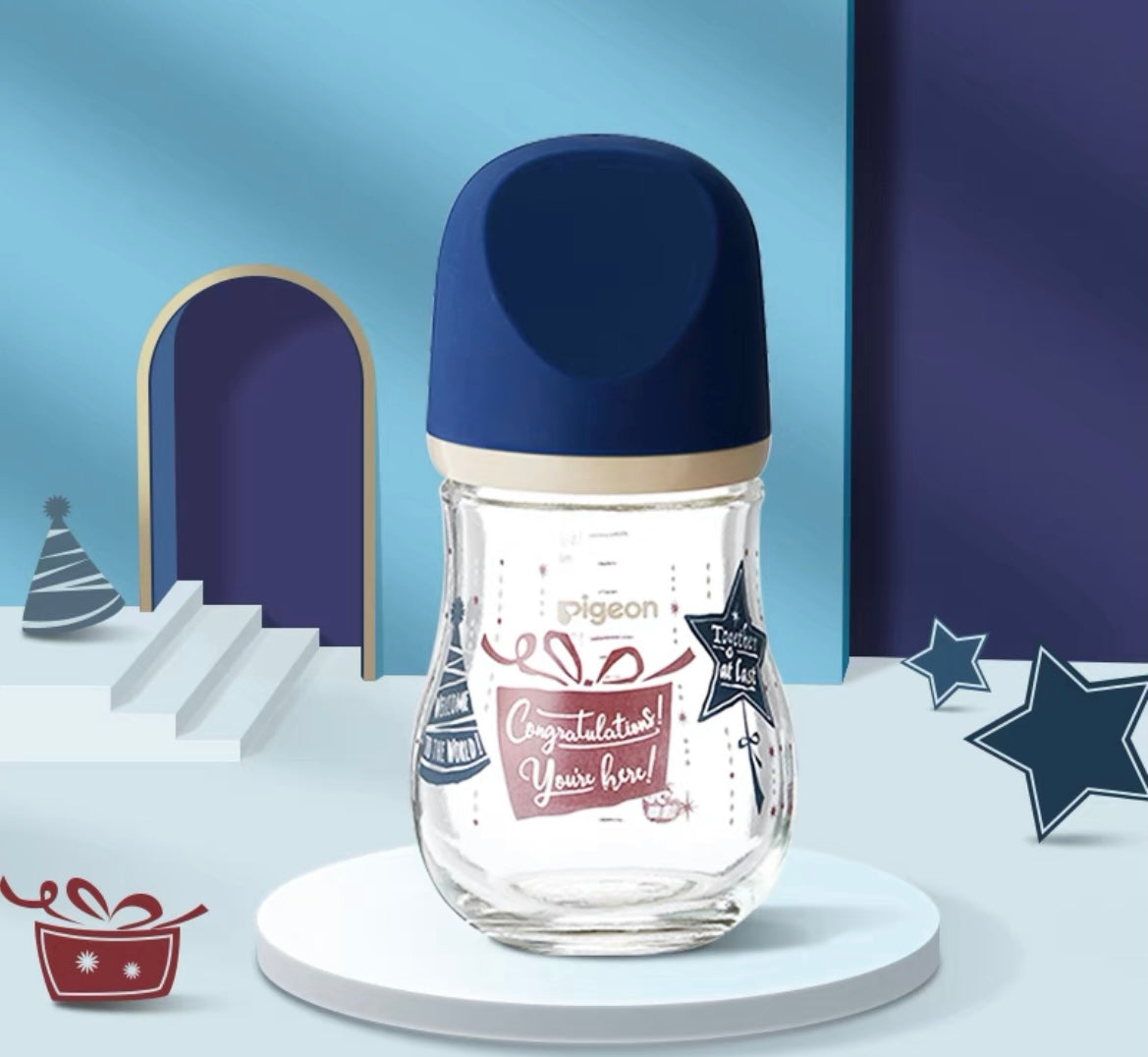 Pigeon/贝亲小Q瓶系列 宽口径玻璃奶瓶 80ml