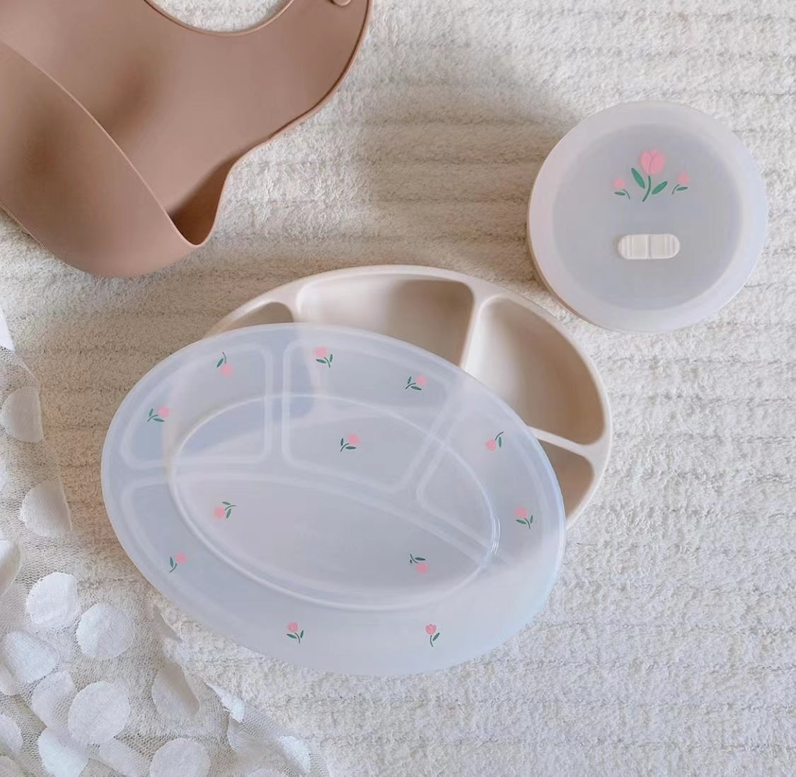 DotToDot Divided Suction Plate With Lid - 分格餐盘(带盖)