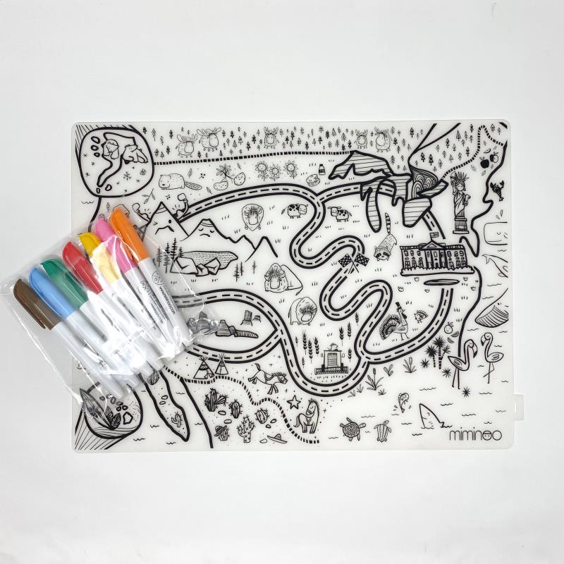 Silicone Reusable Coloring Tablemat for Kids - USA Map