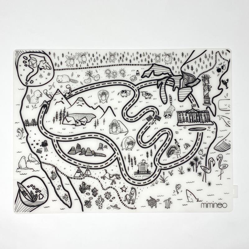 Silicone Reusable Coloring Tablemat for Kids - USA Map