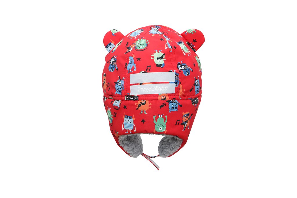 Kids & Baby Water Repellent Trapper Hat - Monsters (Red)