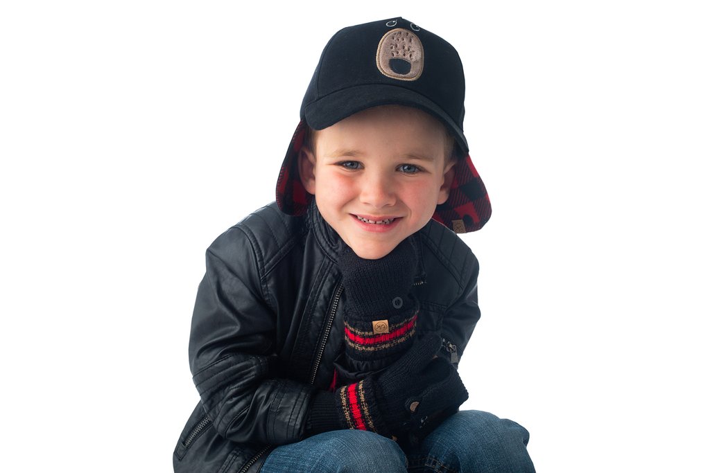 Kids 3D Winter Cap with Ear Flaps - Black Bear