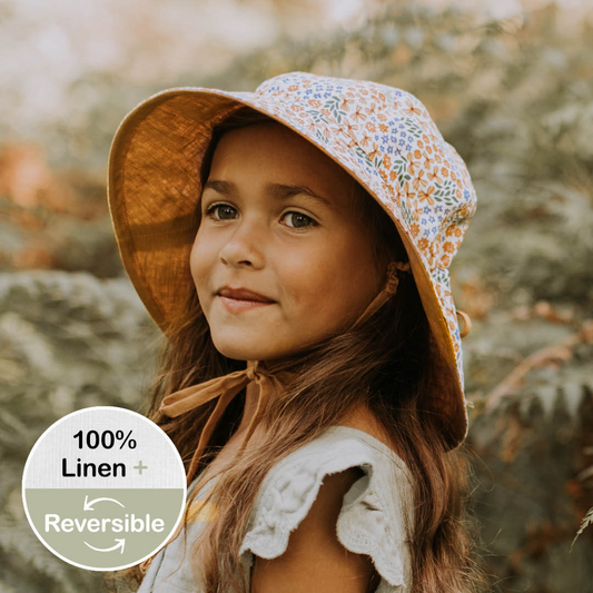 Girls Reversible Sun Hat - Mabel / Maize