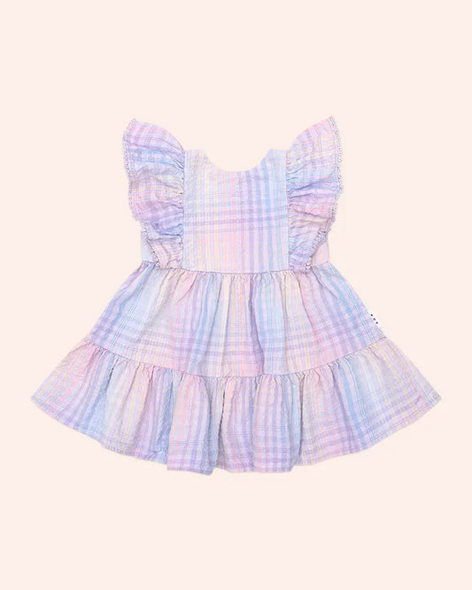 $70-75 RAINBOW CHECK FRILL DRESS-MULTI