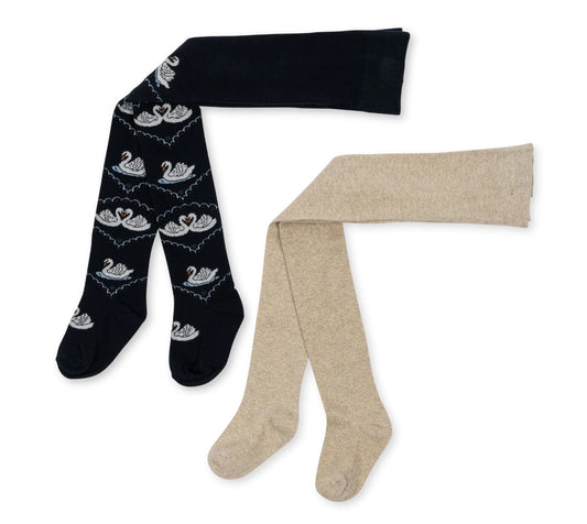 2 pack jacquard swan tights - navy/off white
