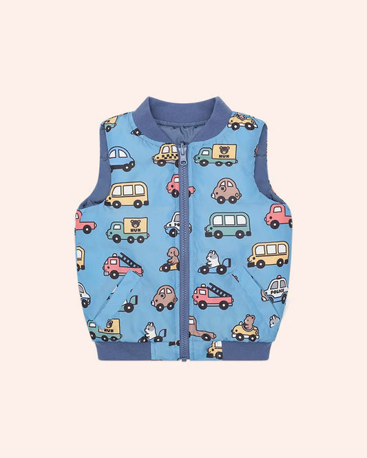 $95 HUXMOBILE REVERSIBLE PUFFER VEST-MIDNIGHT