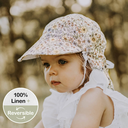 Reversible Baby Flap Sun Hat - Winnie / Blanc