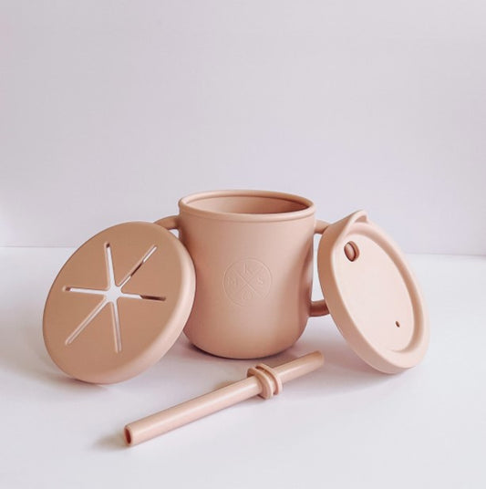 All-in-One Silicone Sippy Snack Cup Blush Pink