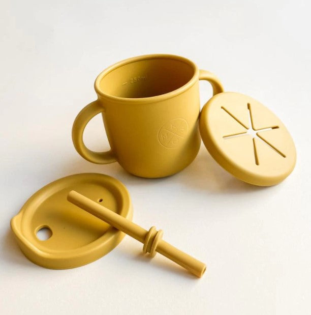 All-in-One Silicone Sippy Snack Cup Mustard